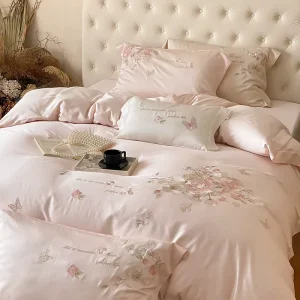 Pure Cotton Bedding Set Solid Color Plant Flower Embroidery Light Luxury Style