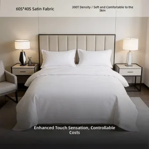 Pure Cotton Satin Hotel Bedding Set 4 Piece White Duvet Cover Skin-friendly Durable for Inn Hospitality Supply