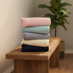 Pure Cotton Waffle Weave Throw Blanket 11 Colors Available Large 90*180cm Lightweight Breathable Soft Eco Friendly All