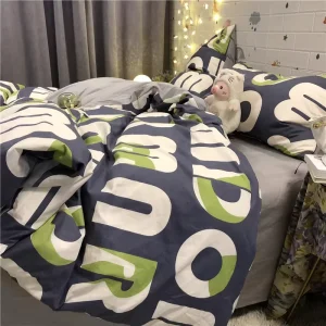 Pure Cotton Woven Four Piece Bedding Set Geometric Pattern Nordic Modern Duvet Cover Eco Friendly Durable Bed Sheet