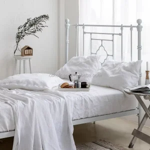 Pure Flax Linen Queen Size Pre-Washed White Linen Duvet Cover Sheet Set for Home Use