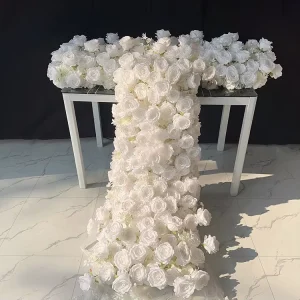 Pure White Short Flower Runners Wedding Decoration Cloth Flowers Runners Table