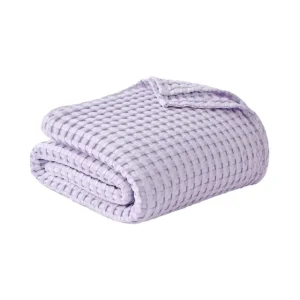 Purple 100% Cotton Blanket Cotton Waffle Weave Throw Blanket for Bed Couch Sofa