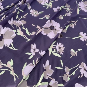 Purple Base Floral Burnout Velvet Fabric with Lavender Flower Pattern for New Chinese Style Dresses