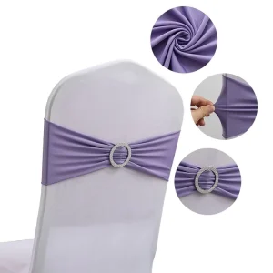 Purple Blue Green Banquet Party Bow Knot Decoration Stretch Elastic Peach Spandex Wedding Chair Cover Sashes With Buckle