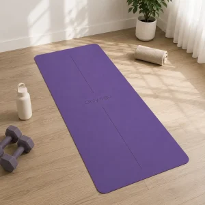 Purple PU Yoga Mat Non Slip Natural Rubber Base Eco Friendly Exercise Fitness Mat with Alignment Line for Home Gym Workout
