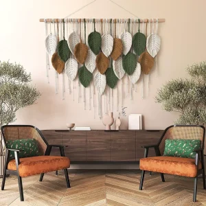 QT95 Handmade Woven Colorful Leaf Tassel Tapestry Home Wedding Background Wall Decoration Wall Carpet