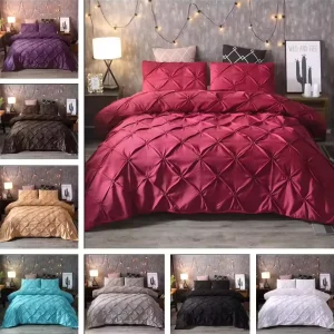Queen Bedding Set Duvet Cover Set Pinch Pleated Soft Polyester Pintuck Tufted Style Comforter Cover Sets