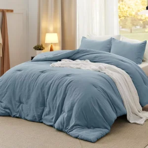 Queen Comforter Set Dusty Blue Soft Prewashed Bedding for All Seasons 3 Pieces Comforter Set