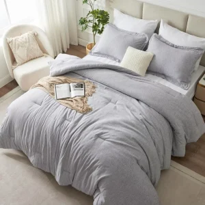 Queen Comforter for All Season Light Gray Breathable Lightweight Fluffy Bedding Sets with 1 Comforter and 2 Pillow Shams