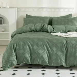 Queen Duvet Cover Set 3 Pieces Textured Tufted Boho Bedding Sets Zipper Closure Design Jacquard Fabric Duvet Bedding Set