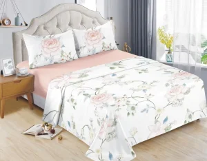 Queen Duvet Cover Set 4 Pieces Floral Print 100% Polyester 300tc Modern Design