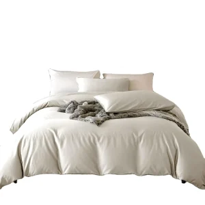 Queen Duvet Cover Set 800 Thread Count Long Staple Cotton Sateen Silky Soft Luxurious Smooth 3 Piece Beige for Hotels