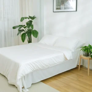 Queen King Size Luxury Bedding Set White 65% Bamboo 35% Cotton 400T Modern Style Flat Sheet Fitted Sheet Set