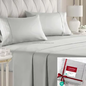 Queen Sheet Set 4PC Hotel Luxury 1800 Brushed Microfiber Soft and Breathable Deep Pocket Fitted Sheet Flat Sheet Pillow Cases