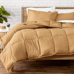 Queen Size 3-Piece Breathable Eco-Friendly Microfiber Modern Comforter Set in Khaki Light & Warm