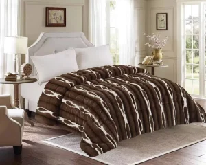 Queen Size 3D Modern Style Rabbit Fluff Faux Fur Quilted Comforter High Quality Fluffy 3 Piece Set Double Sided All Season