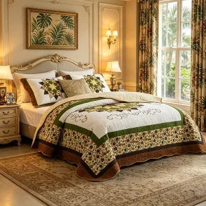 Queen Size Brushed Floral Paisley Printed Soft Brushed Microfiber Elegant Farmhouse Boho All Season Machine Washable Quilt