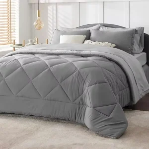 Queen Size Comforter Set 7 Pieces Quilted Bedding Set Beige with Comforter Sheets Pillowcases Pillow Shams