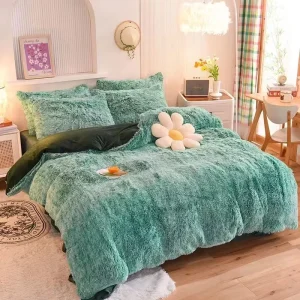 Queen Size Comforter Set Satin Skirt Sheet Bed and Mattress Velvet Duvet Cover 4 Piece for Winter Bedding