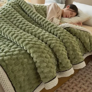 Queen Size Double Soft 3D Jacquard Woven Plush Fleece Throw Blanket Microfiber Comfy Super Soft Flannel Blanket