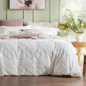 Queen Size Duvet Cover Set Soft Lightweight Eco Friendly 3 Pieces Boho Embroidery Shabby Chic Bedding Set for Hotel All Seasons