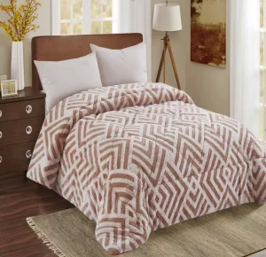 Queen Size Jacquard Rabbit Fluff Faux Fur Duvet Cover Set Comfortable Fluffy Plush Bedding with Flat Bed Sheet for Home Use