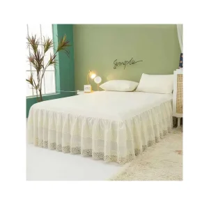 Queen Size Lenzuolo Con Gonna in Pizzo Double Lace Layer Flower Lace Fitted Bed Sheet with Lace Skirt