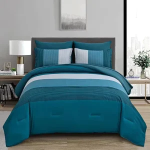 Queen Size Microfiber Luxury Comforter Set 8 Piece Plain Style Patchwork 200TC Woven Polyester Filling Home Friendly