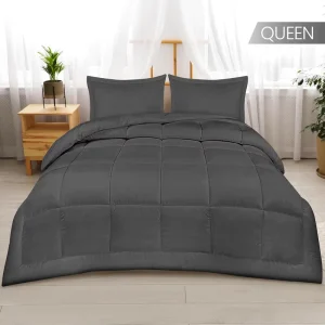 Queen Size Organic Modern Comforter Reversible Grey Black Down Alternative Soft Cotton Filling Bedding Duvet