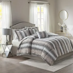 Queen Size Rabbit Fluff Faux Fur Duvet Cover Set Animal Printed Plush Bedding 2 Pillow Shams Zipper Closure Fluffy Comforter