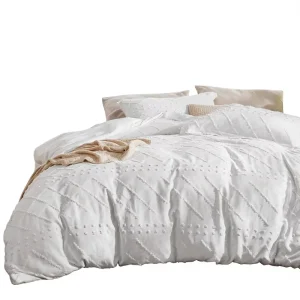 Queen Size White Breathable Soft Tuffted Duvet Cover Set Tufted Quilt Cover Set