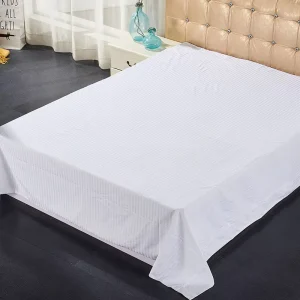 Queen Size White Stripe Flat Sheet White King Size 300TC Polyester Cotton BedSheet