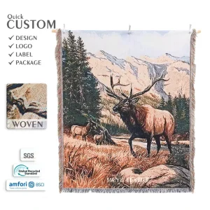 Quick Custom Mountain Lodge Woven Tapestry Blanket Four Seasons Portable Jacquard Blanket for Camping RV Travel Lifestyle