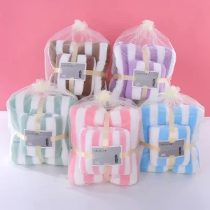Quick Dry Bath Fluffy Towels 2Pcs Bath Towels Set Wide Stripes Soft Highly Absorbent Extra Thick Simple Bathroom Towel Set
