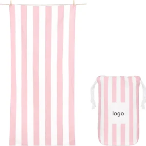 Quick Dry Beach Towel 100% Recycled Microfiber Striped Large Sand Free Towel for Travel Pool Yoga Adults with Bag