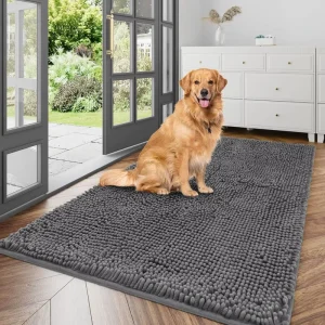 Quick Dry Chenille Mud Mat Absorbent Non Slip Washable Doormat Absorbs Moisture and Dirt Pet Mats Dog Door Mat for Muddy Paw