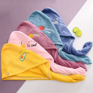 Quick Dry Hair Dryer Drying Towel Solid Color Customized Embroidery Logo Coral Fleece