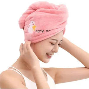 Quick Dry Knitted Embroidered Animal Head Wrap Absorbent Bathroom Hair Drying Towel