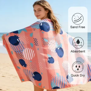 Quick Dry Microfiber Beach Towel Sand Free Lightweight Compact Beach Towel for Swimming Gym & Travel