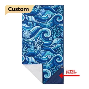 Quick Dry Microfiber Beach Towel With Zipper Pocket Custom Logo Digital Printed Sand Proof Portable Beach Towel for Summer Beach