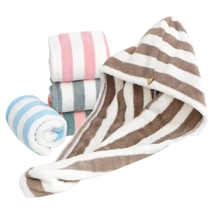 Quick Dry Microfiber Hair Turban Striped Pattern Twist Custom Logo Embroidery Woven Towel 3D Shape Adult Home Use Model