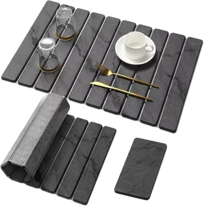 Quick Dry Stone Dish Drying Mats Grey Marble Design Foldable Water Absorbing Diatomaceous Earth Drying Pad