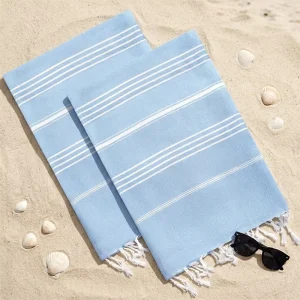 Quick-Dry Striped Turkish Cotton Beach Towel with Tassels Lightweight Eco-Friendly All-Season Use