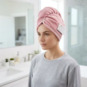 Quick Dry Super Absorbent Microfiber Coral Fleece Hair Wrap Towel with Custom Embroidery Logo