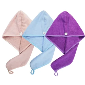Quick Dry Terry Hair Drying Towel Dry Fast Cap Long Hair Wraps for Hair Women