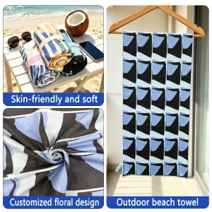 Quick Dry Waffle and Suede Microfiber Double Side Printed Recycled Sand Free Beach Towel
