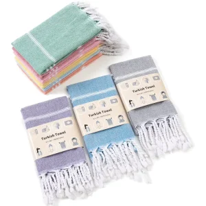 Quick Dry White Turkish Cotton Woven Square Beach Dish Towels Striped Pattern Disposable Antimicrobial Hypoallergenic