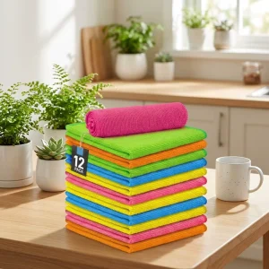 Quick Drying Microfiber Kitchen Towels Soft Water Absorbing with Stain Locking Oil Resistant Non Lint Properties Woven Technique