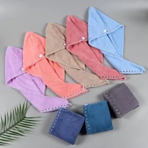 Quick Drying Microfiber Waffle Hair Towel Wrap Turban Bath Shower Head Towel with Button